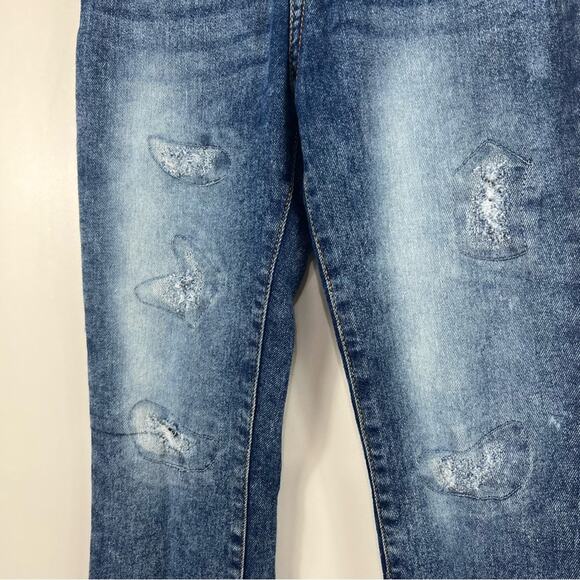 Hudson Girl's 10 Flared Jeans Stone Wash Distressed Patches High Rise Denim - Picture 4 of 12